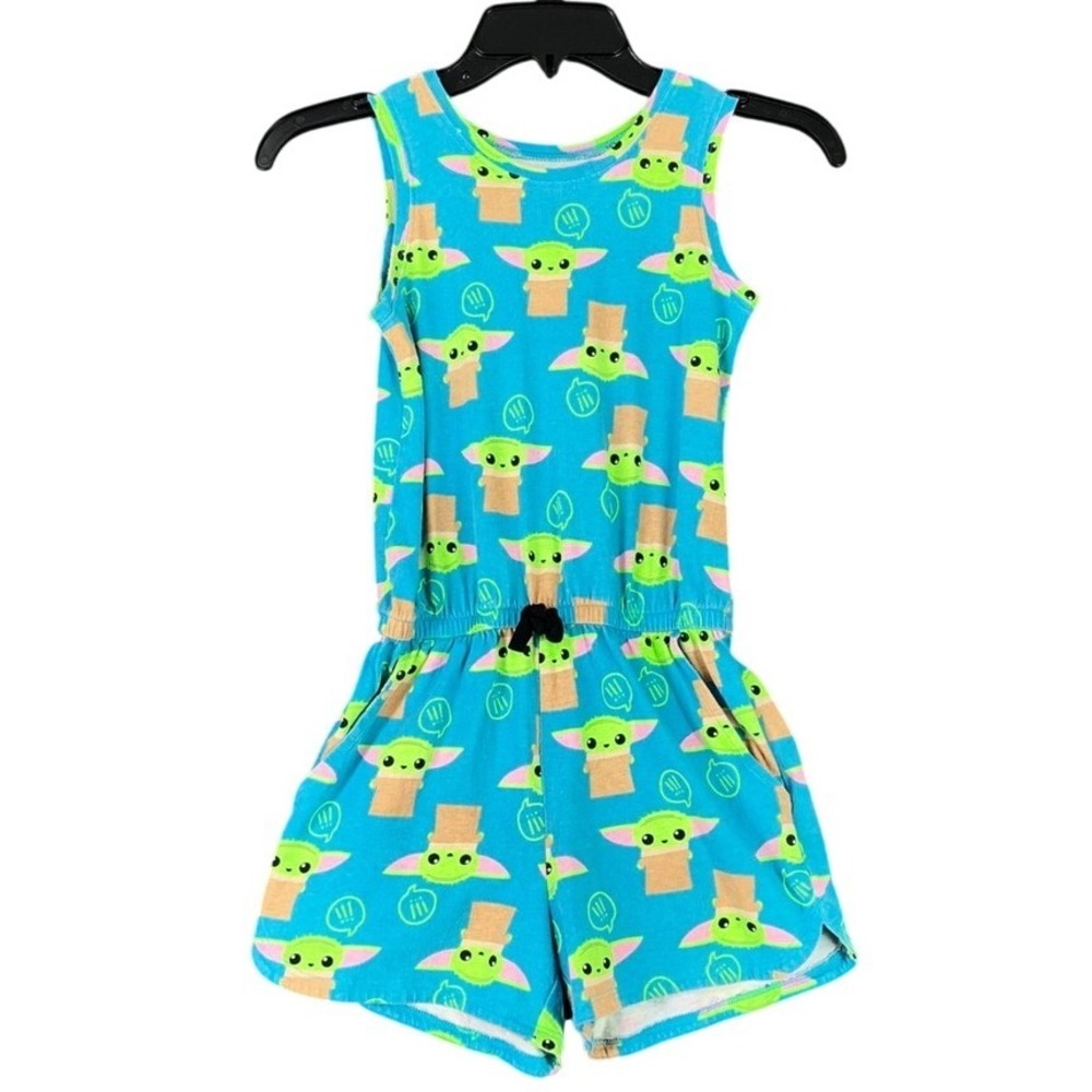Star‎ Wars Spotted Zebra Girls 8 Baby Yoda Romper Blue Sleeveless Playwear Cute